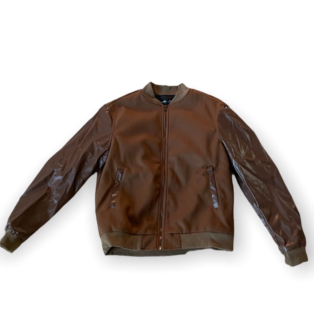 Faux suede bomber varsity jacket